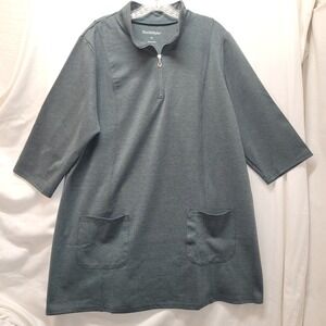 NorthStyle Womens 1X 1/4 Zip Mock Neck 3/4 Slv Tunic Top Pockets Green Stretch